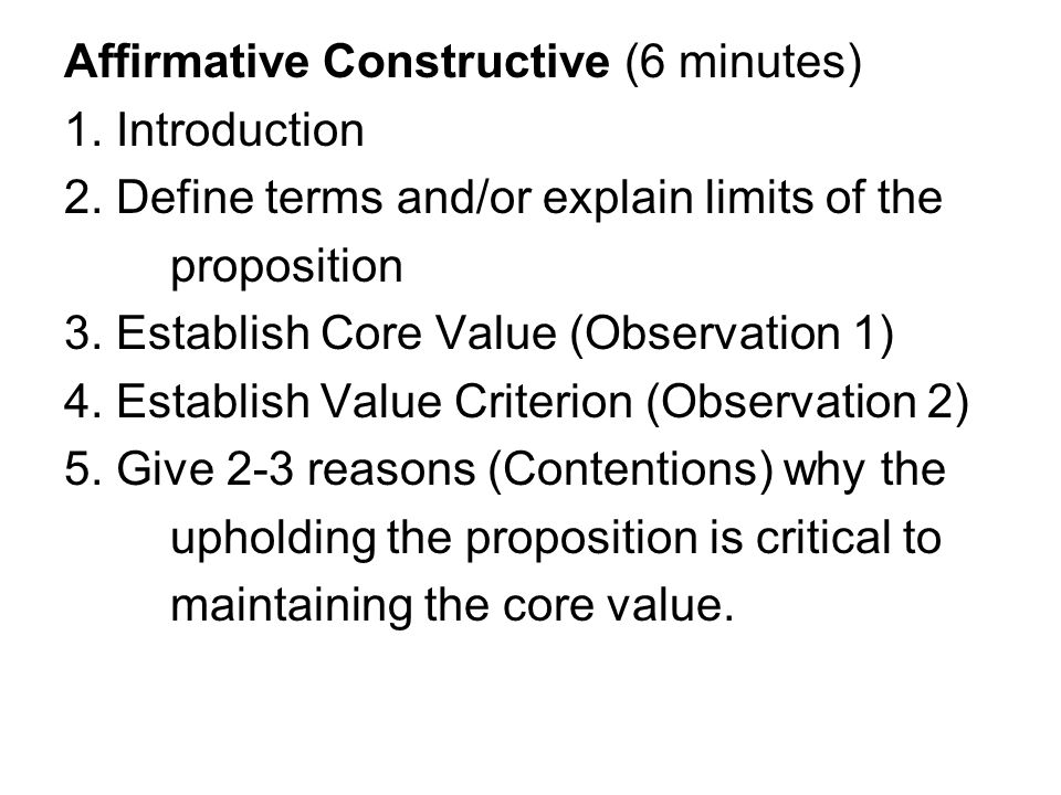 Affirmative Constructive (6 minutes) 1. Introduction 2.