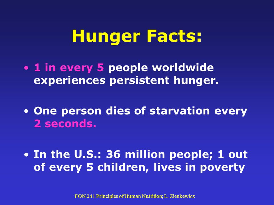 FON 241 Principles of Human Nutrition; L. Zienkewicz Imagine: You often go hungry.