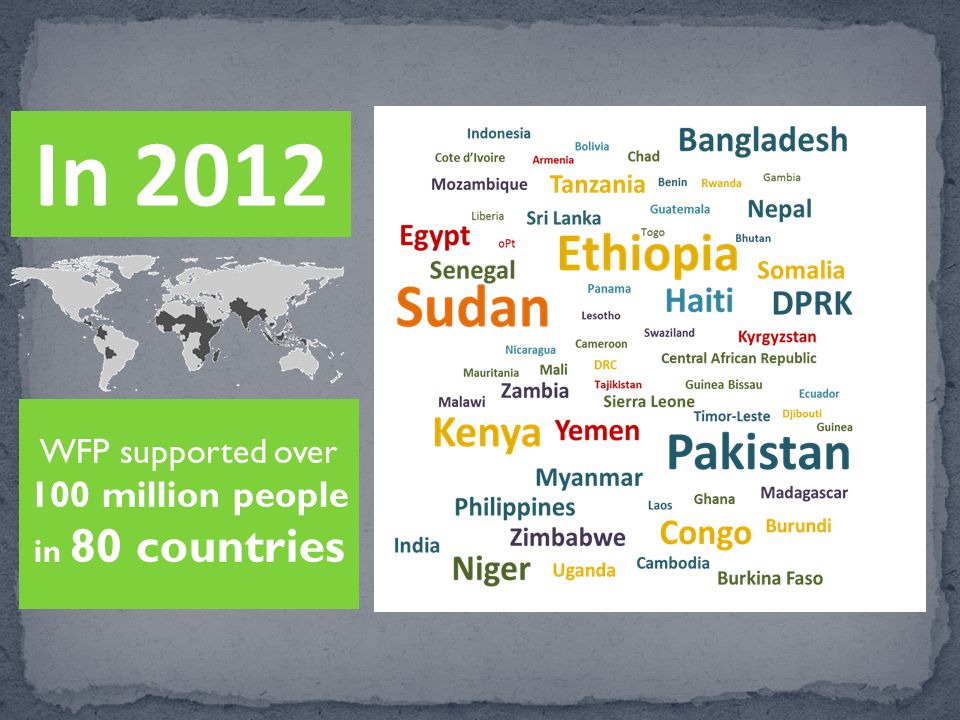 WFP supported over 100 million people in 80 countries In 2012