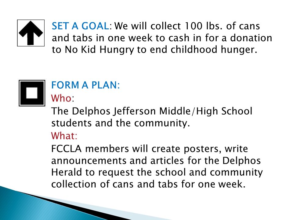 SET A GOAL: We will collect 100 lbs.