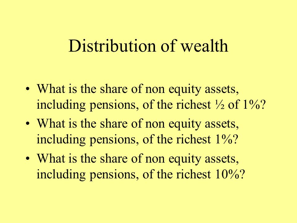 Distribution of wealth What is the share of non equity assets, including pensions, of the richest ½ of 1%.