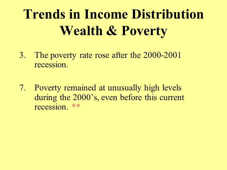 Trends in Income Distribution Wealth & Poverty 3.The poverty rate rose after the recession.