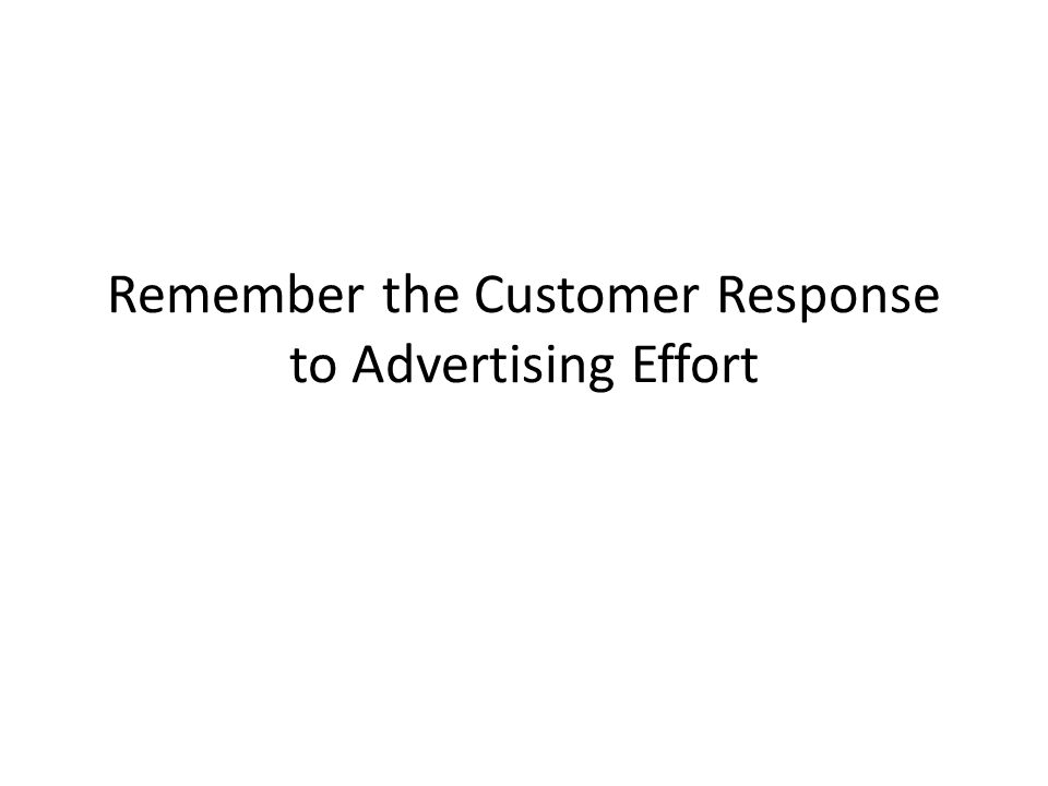Remember the Customer Response to Advertising Effort