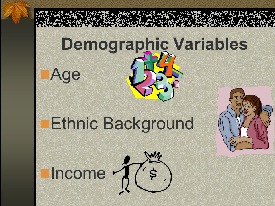 Demographic Variables Age Ethnic Background Income