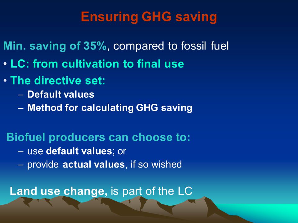 Ensuring GHG saving Min.