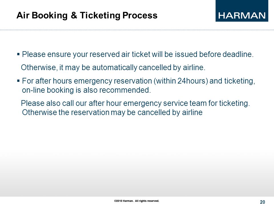 20 Air Booking & Ticketing Process  Please ensure your reserved air ticket will be issued before deadline.