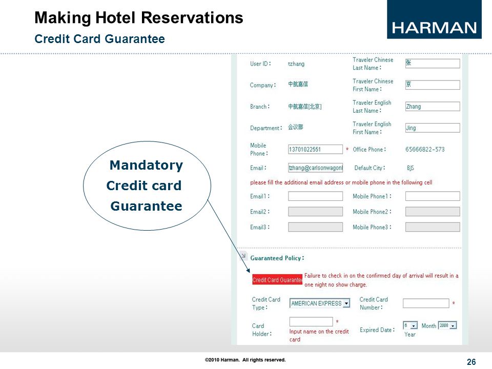 26 Making Hotel Reservations Credit Card Guarantee Mandatory Credit card Guarantee