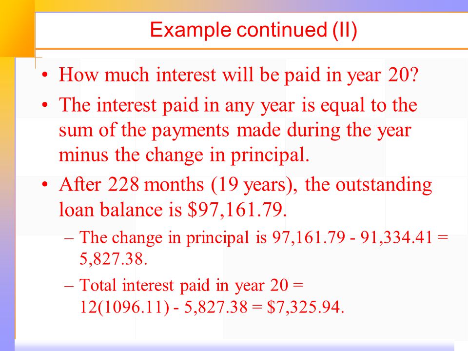 Example continued (II) How much interest will be paid in year 20.