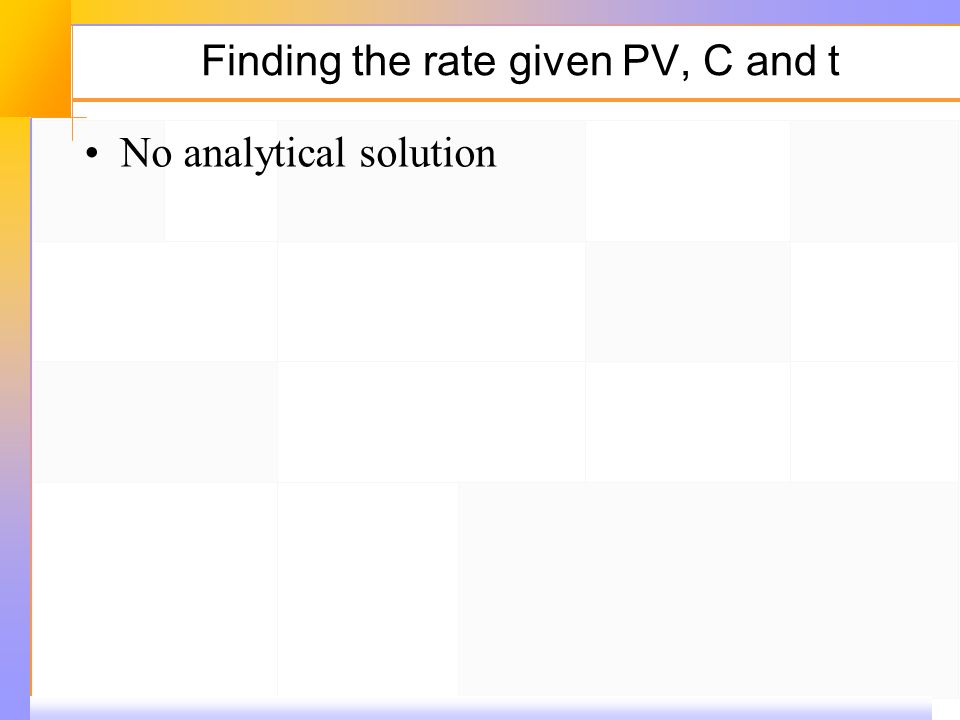 Finding the rate given PV, C and t No analytical solution