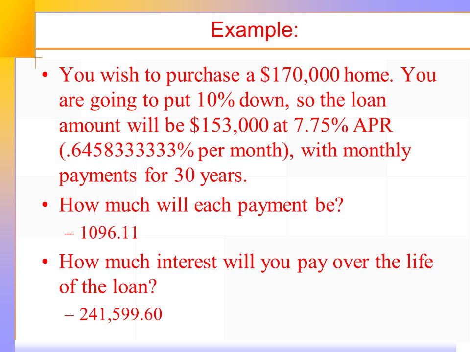 Example: You wish to purchase a $170,000 home.