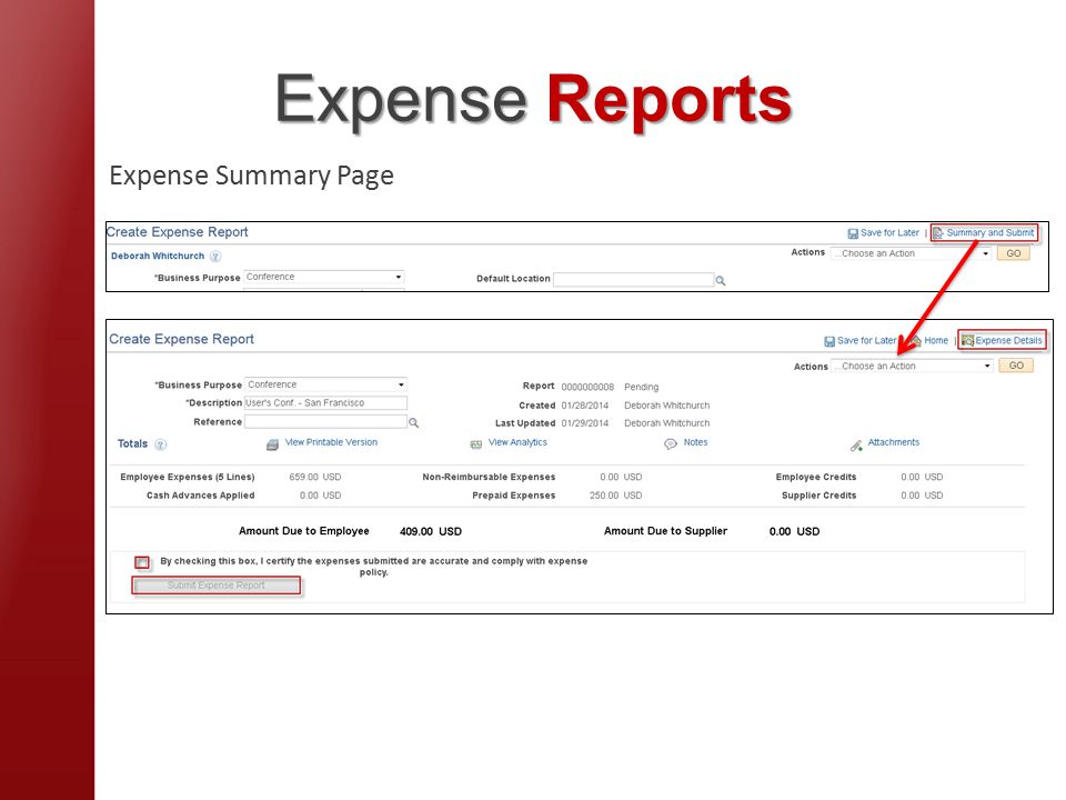 Expense Reports Expense Summary Page