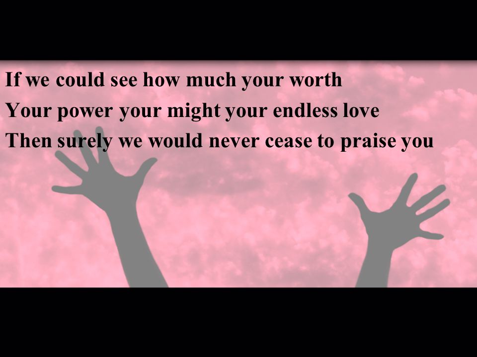 If we could see how much your worth Your power your might your endless love Then surely we would never cease to praise you