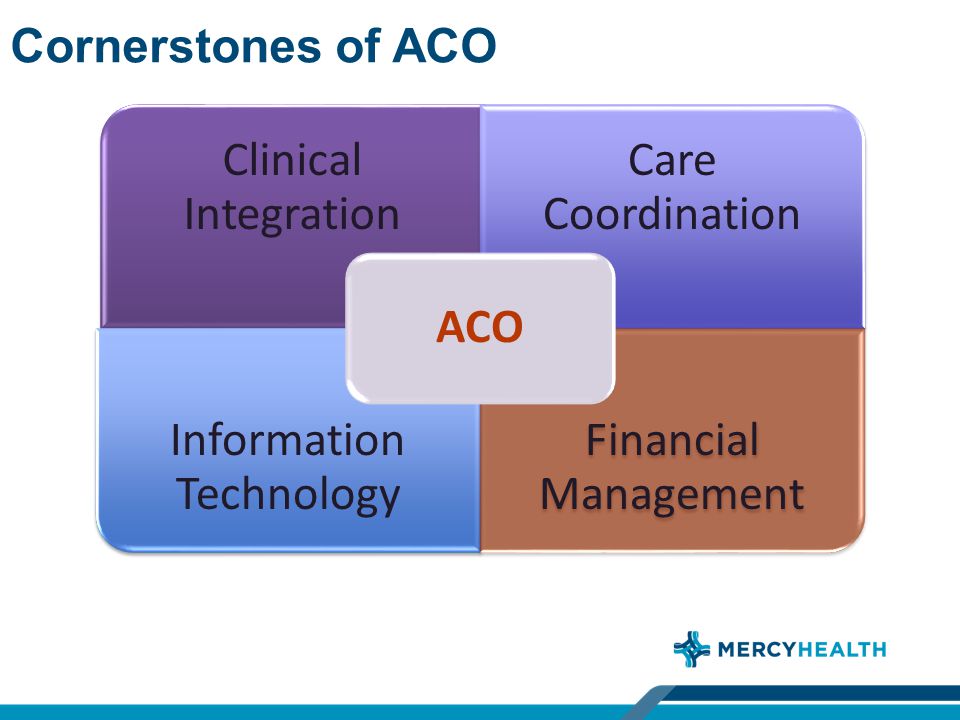 Clinical Integration Care Coordination Information Technology Financial Management ACO Cornerstones of ACO