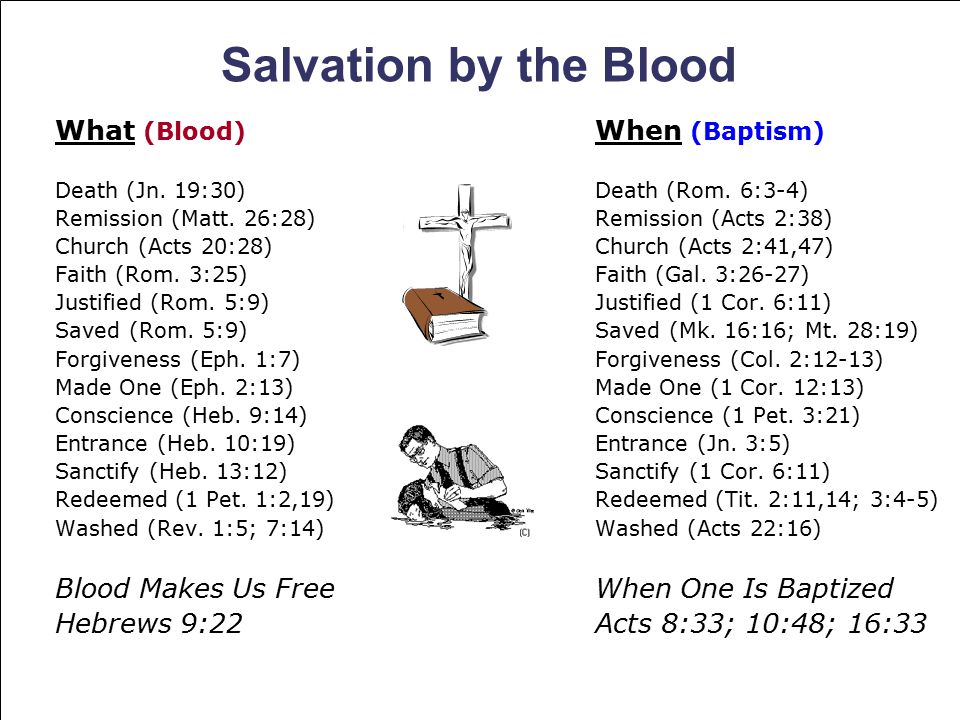Salvation by the Blood What (Blood) Death (Jn. 19:30) Remission (Matt.