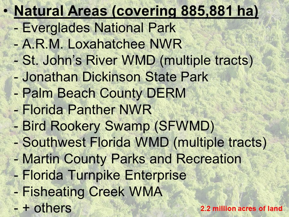 Natural Areas (covering 885,881 ha) - Everglades National Park - A.R.M.