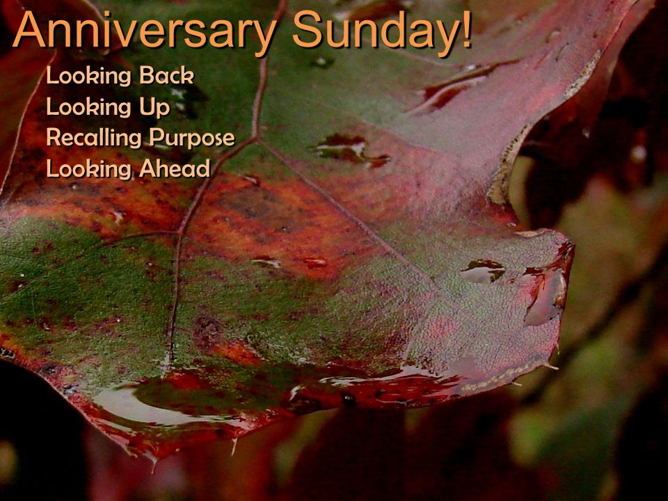 Anniversary Sunday! Looking Back Looking Up Recalling Purpose Looking Ahead