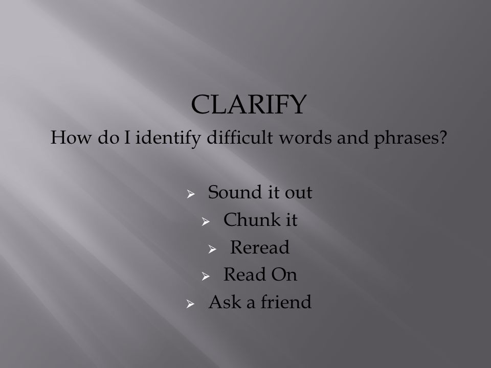 CLARIFY How do I identify difficult words and phrases.