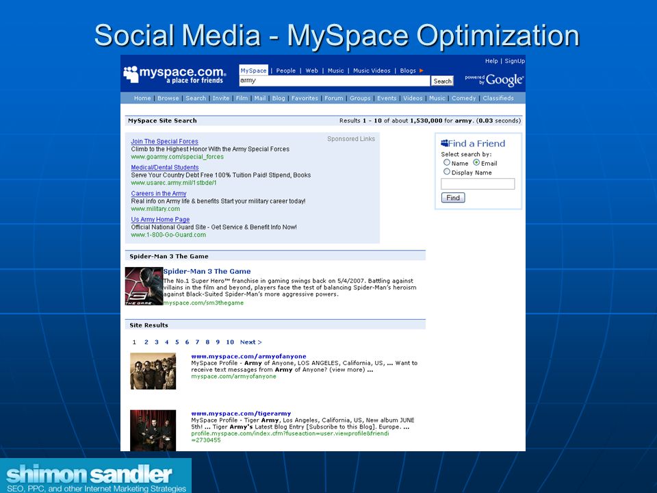 Social Media - MySpace Optimization