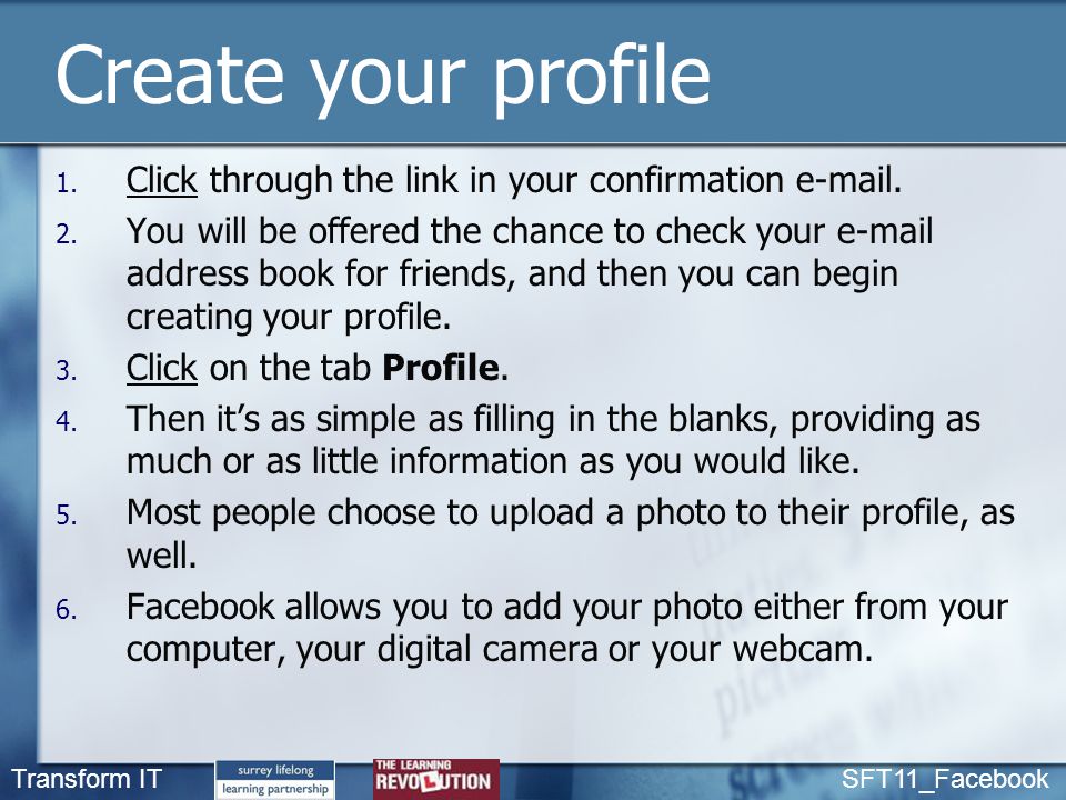 Transform IT SFT11_Facebook Create your profile 1.
