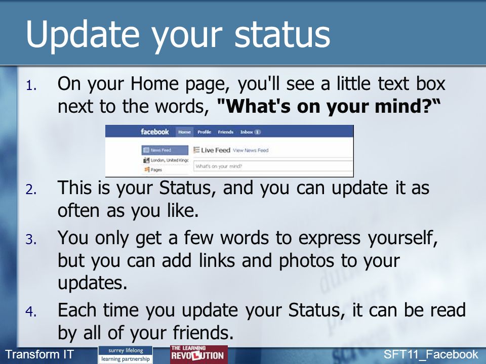 Transform IT SFT11_Facebook Update your status 1.