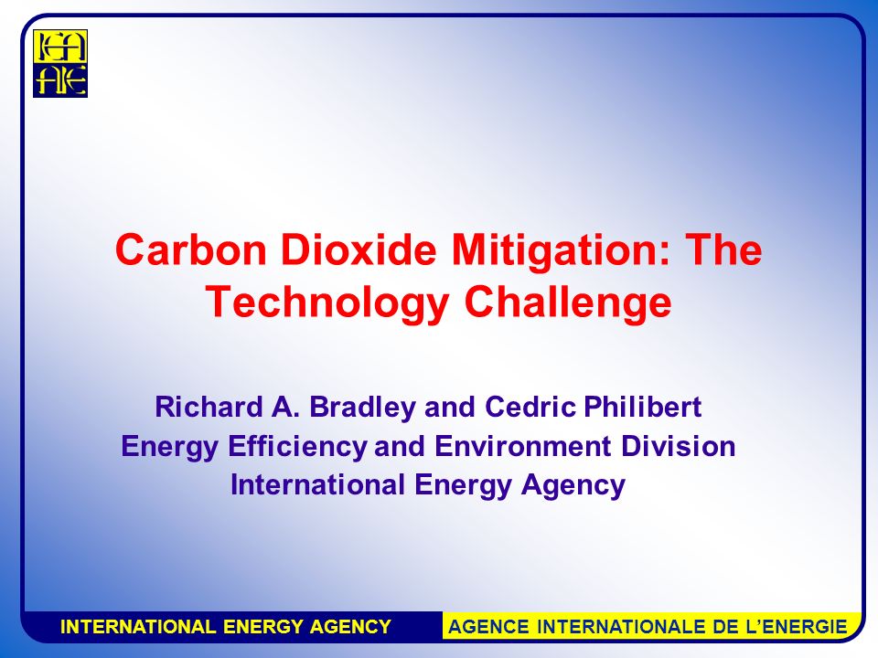 INTERNATIONAL ENERGY AGENCY AGENCE INTERNATIONALE DE L’ENERGIE Carbon Dioxide Mitigation: The Technology Challenge Richard A.