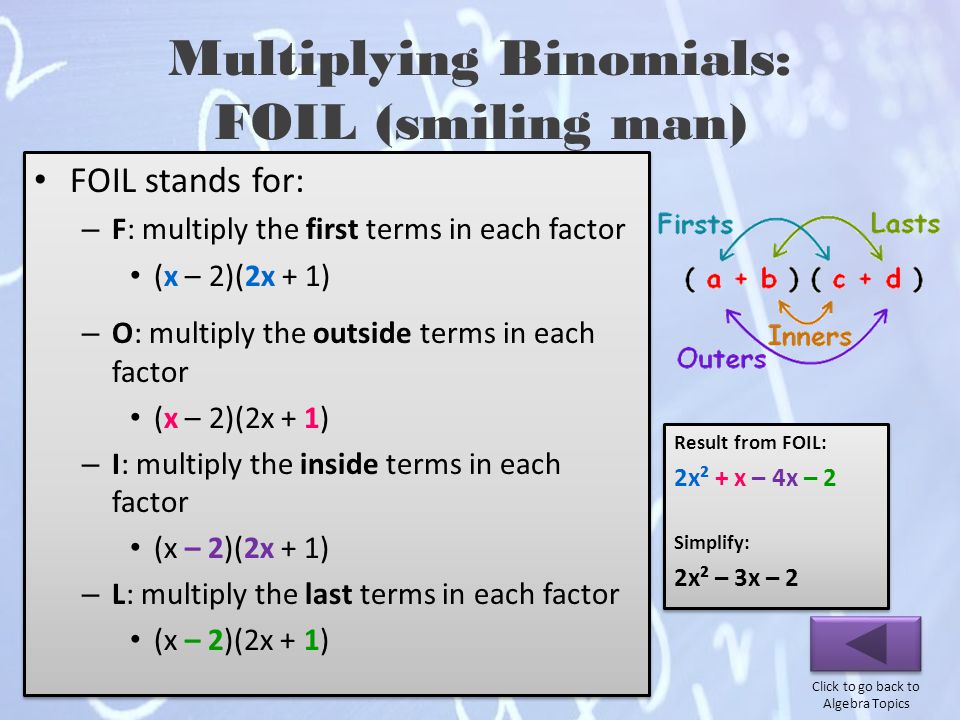 Multiplying Monomials Click to go back to Algebra Topics
