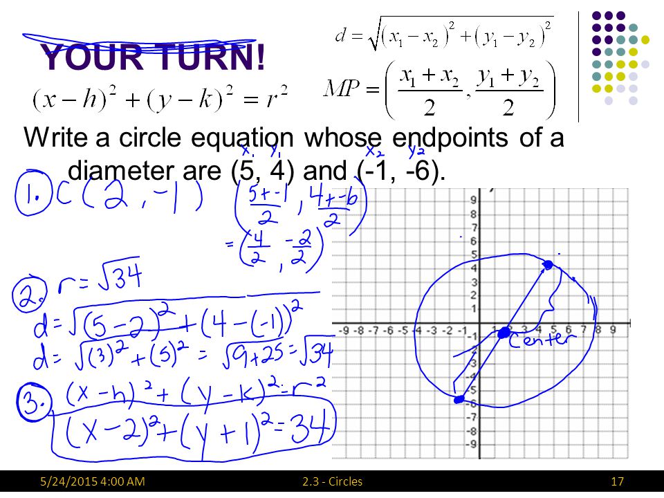 Circles Unit 3 2 Equations We Ll Need Distance Formula Midpoint 17 2 3
