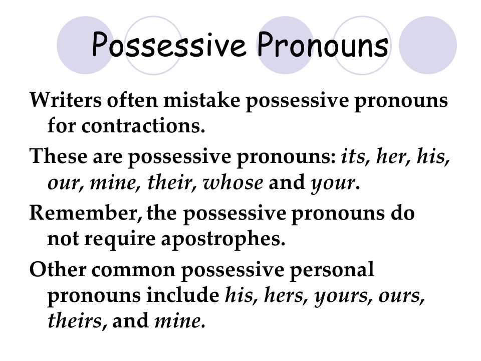 Possessive Pronouns Writers often mistake possessive pronouns for contractions.