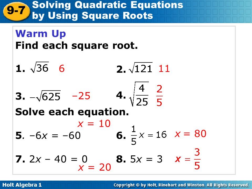 Square Root Function Equation Square Root Function Equation Roots Warm Up Find