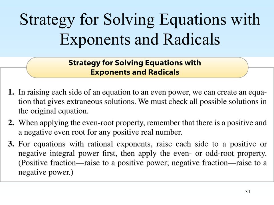31 Strategy for Solving Equations with Exponents and Radicals
