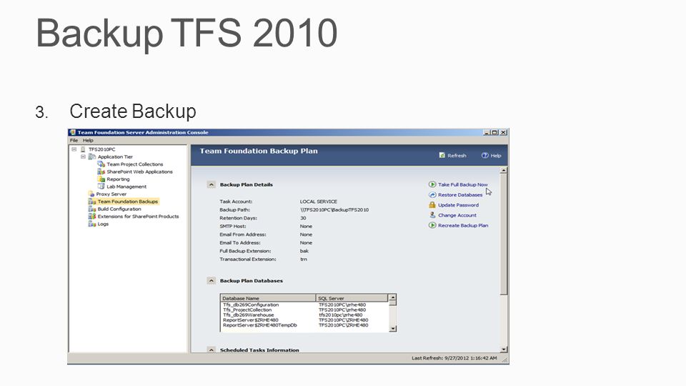 Backup TFS Create Backup