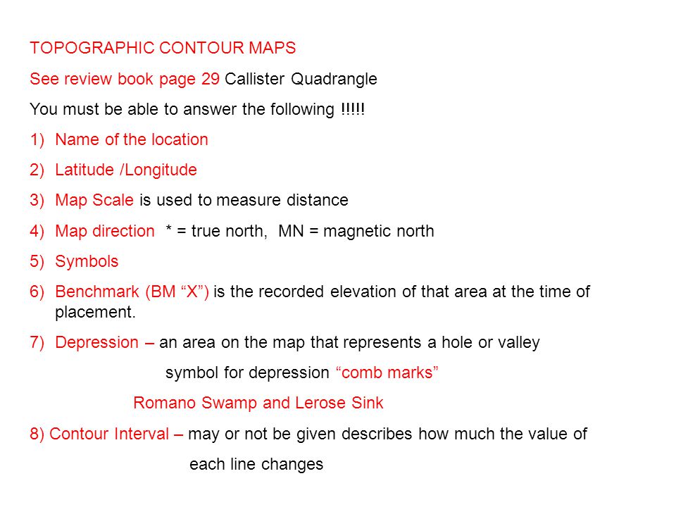 Field Value A Is Measurement Taken In The 7 Topographic Contour Maps See Review Book Page 29 Callister Quadrangle You Must Be Able To Answer The Following Name Of Location Latitude