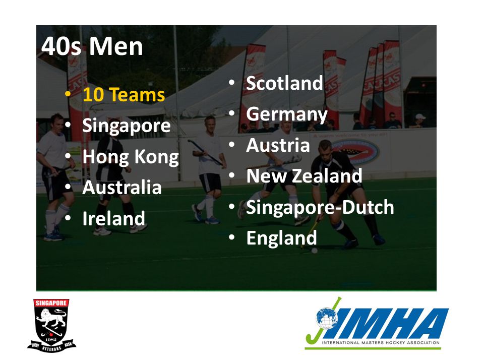 40s Men 10 Teams Singapore Hong Kong Australia Ireland Scotland Germany Austria New Zealand Singapore-Dutch England