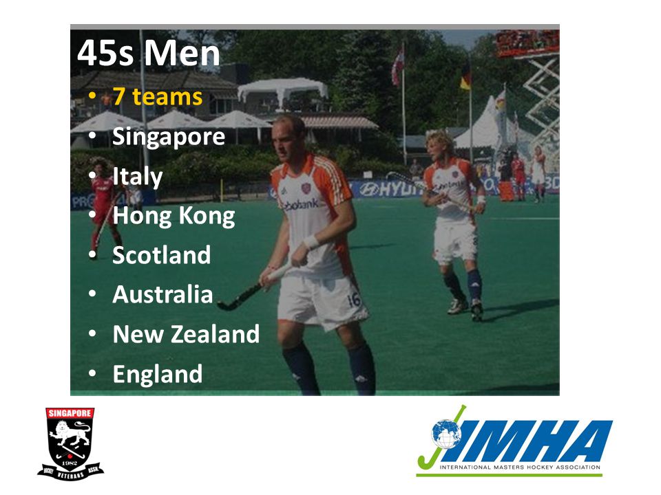 45s Men 7 teams Singapore Italy Hong Kong Scotland Australia New Zealand England