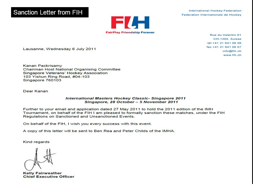 Sanction Letter from FIH