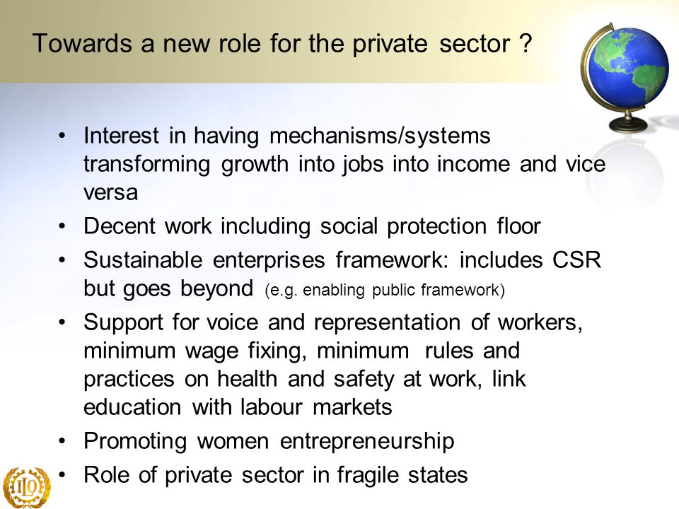 Towards a new role for the private sector .