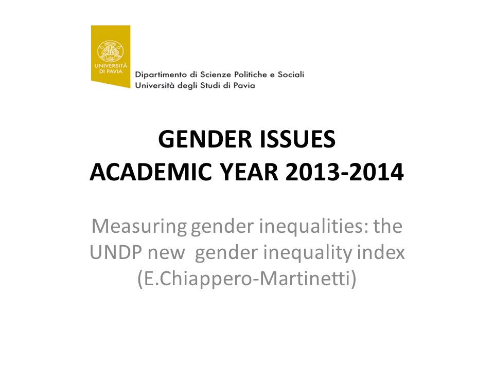 GENDER ISSUES ACADEMIC YEAR Measuring gender inequalities: the UNDP new gender inequality index (E.Chiappero-Martinetti)