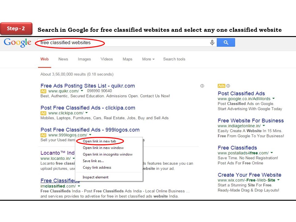 Step - 2 Search in Google for free classified websites and select any one classified website