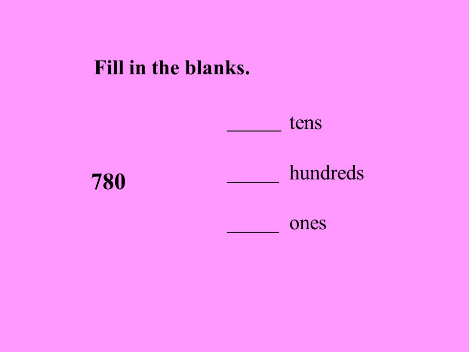 Fill in the blanks. 780 tens hundreds ones