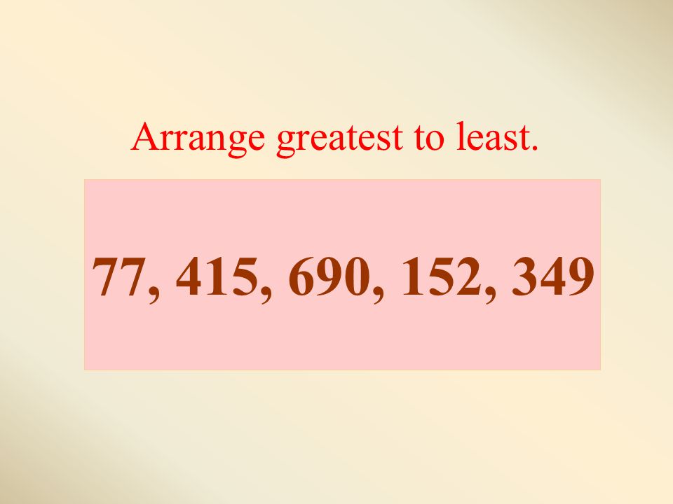 77, 415, 690, 152, 349 Arrange greatest to least.