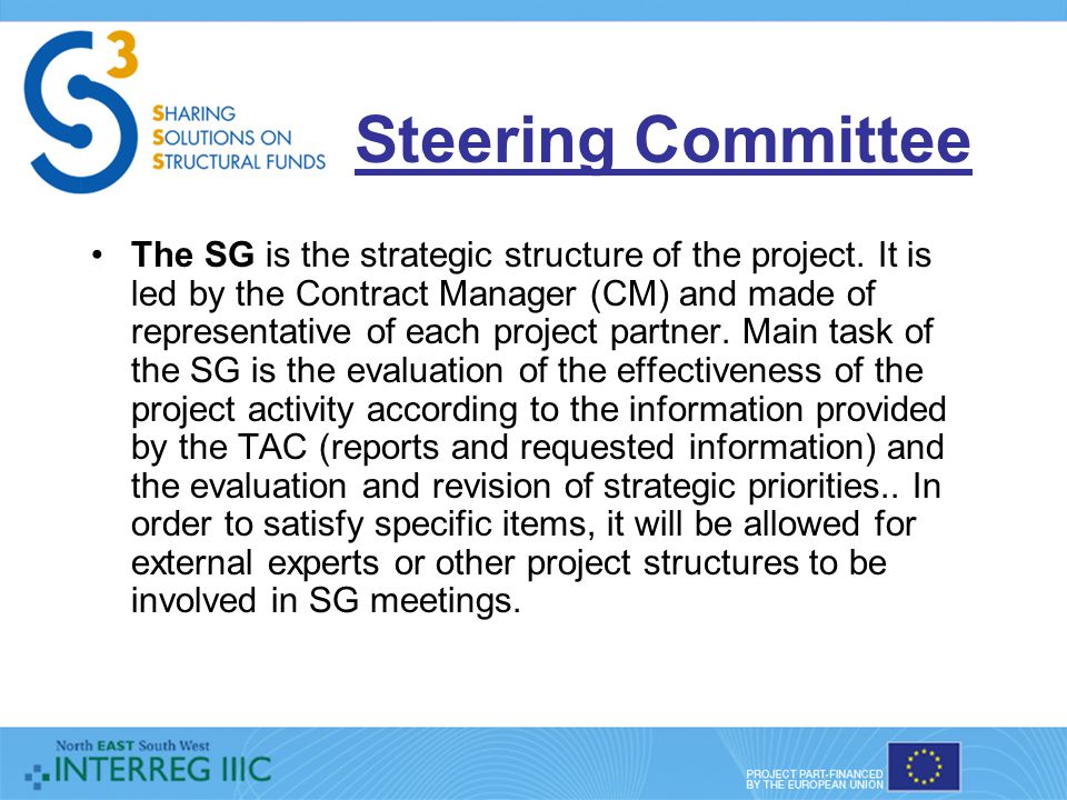 Steering Committee The SG is the strategic structure of the project.