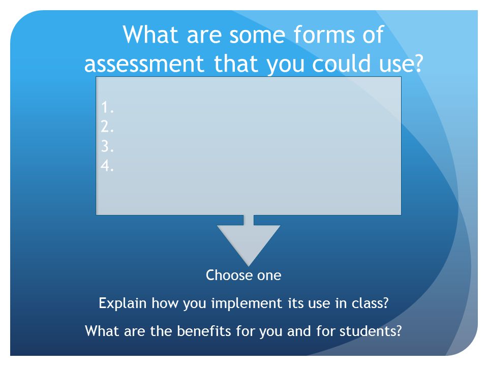 What are some forms of assessment that you could use.