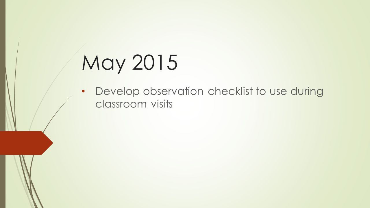 May 2015 Develop observation checklist to use during classroom visits