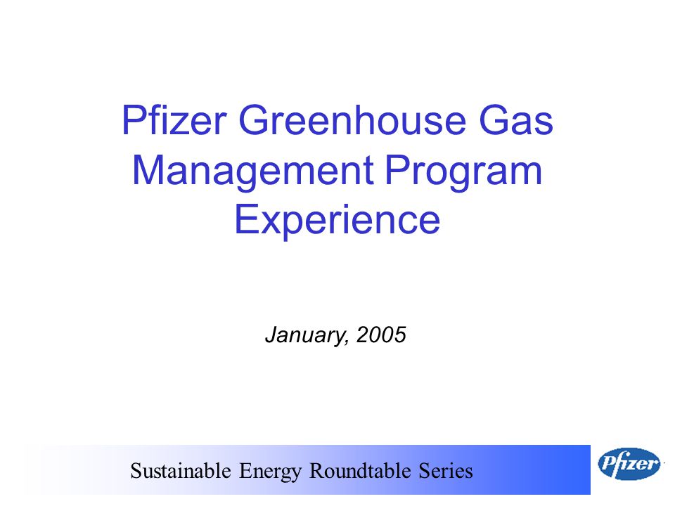 Sustainable Energy Roundtable Series January, 2005 Pfizer Greenhouse Gas Management Program Experience