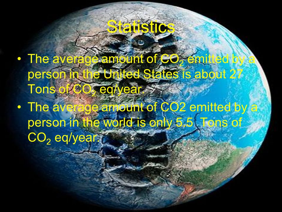 Statistics The average amount of CO 2 emitted by a person in the United States is about 27 Tons of CO 2 eq/year.