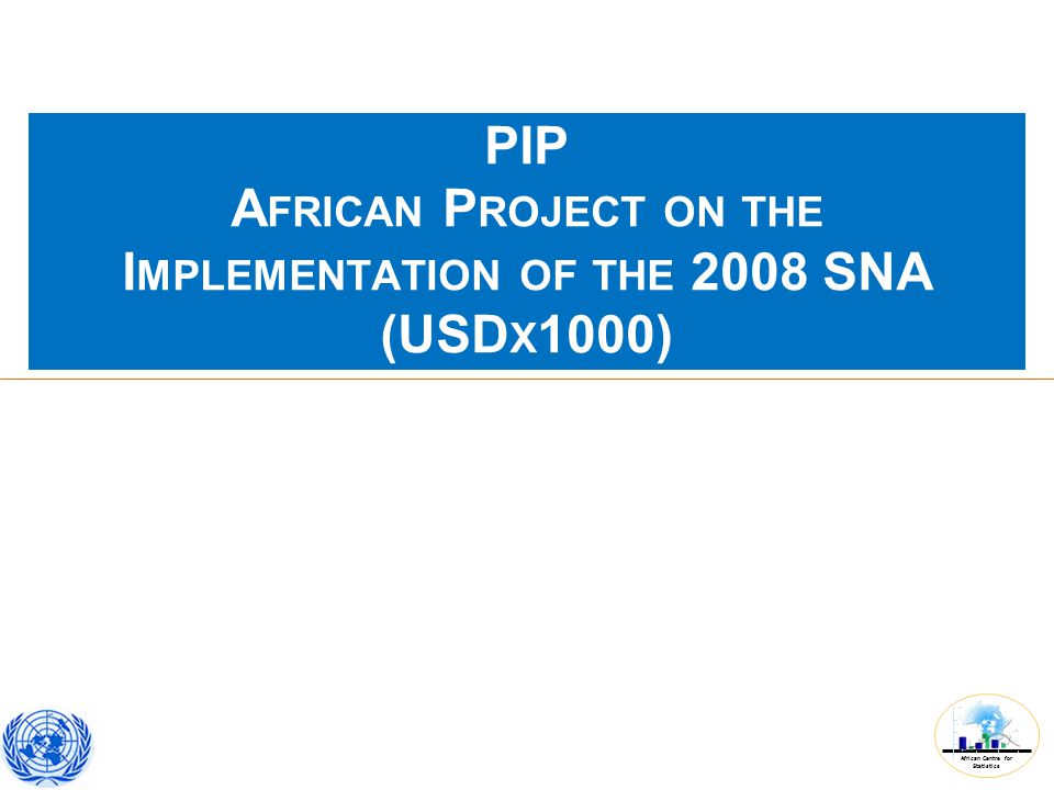 African Centre for Statistics PIP A FRICAN P ROJECT ON THE I MPLEMENTATION OF THE 2008 SNA (USD X 1000)