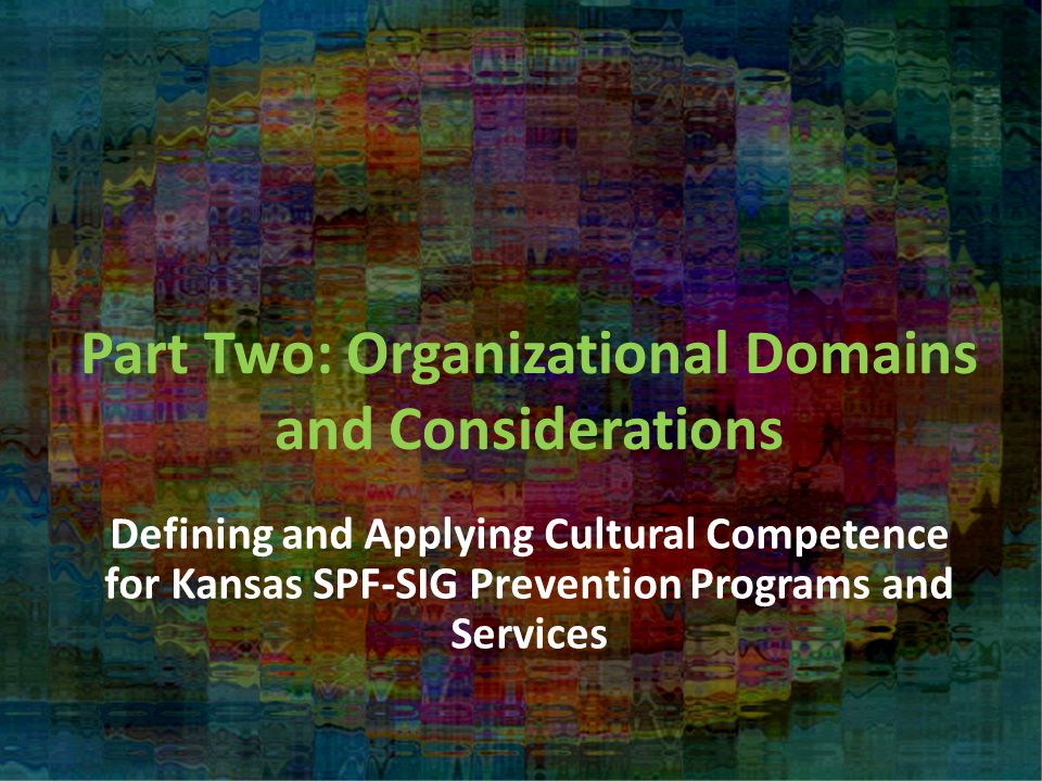 Part Two: Organizational Domains and Considerations Defining and Applying Cultural Competence for Kansas SPF-SIG Prevention Programs and Services
