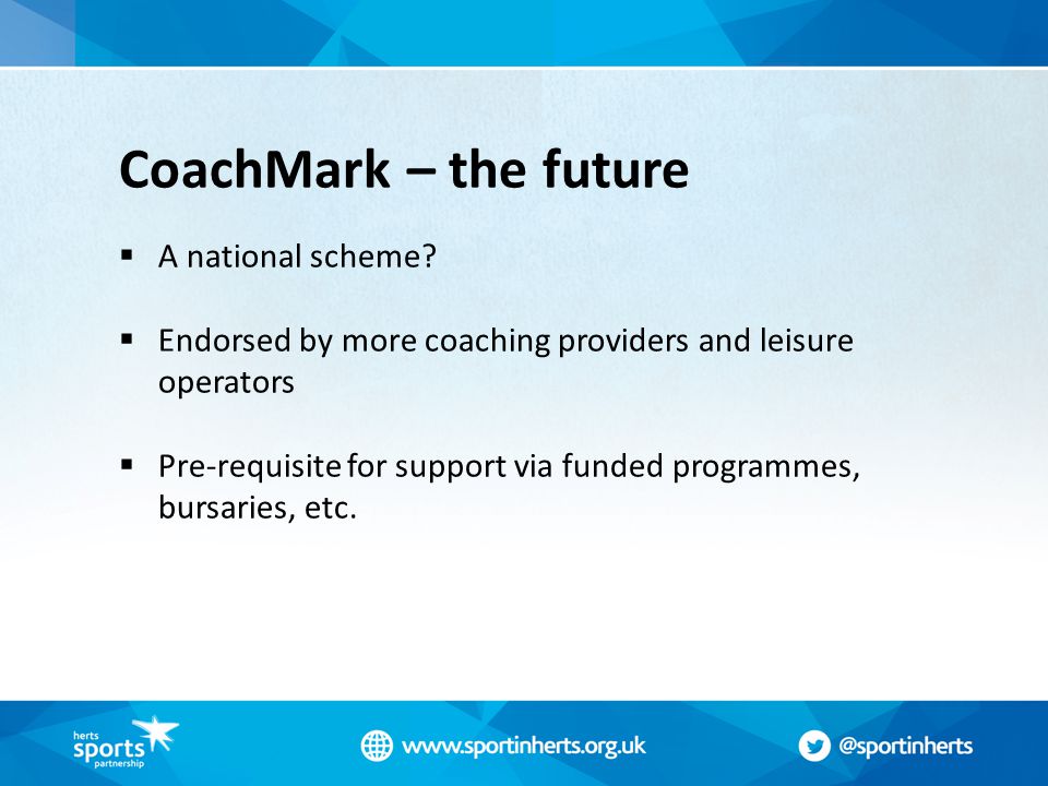 CoachMark – the future  A national scheme.