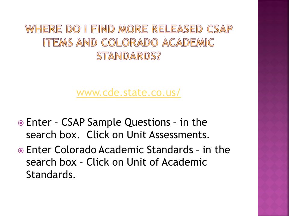  Enter – CSAP Sample Questions – in the search box.