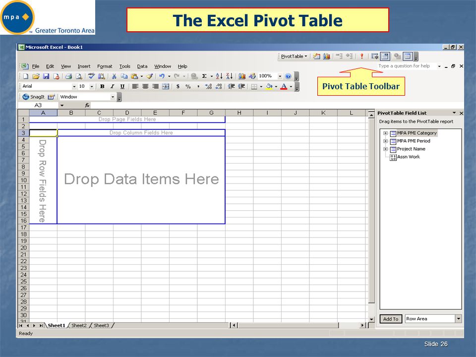 Slide 26 The Excel Pivot Table Pivot Table Toolbar